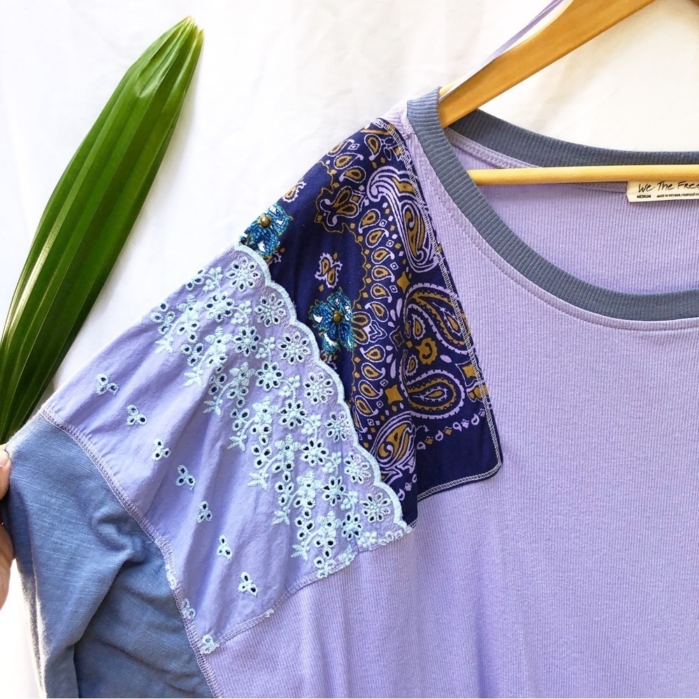 FREE PEOPLE | WE THE FREE FEELIN IT BOHO PATCHWORK SHIRT IN CORNFLOWER MEDIUM - Picture 4 of 7